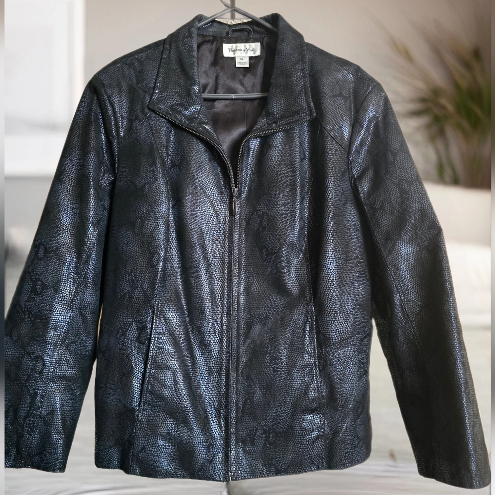 Vintage Preston & York Genuine Leather Snakeskin-Texture Jacket-Woman XL